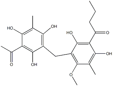 6-Acetyl-4-methyl-2-(2,4-dihydroxy-3-butyryl-5-methyl-6-methoxybenzyl)benzene-1,3,5-triol Struktur