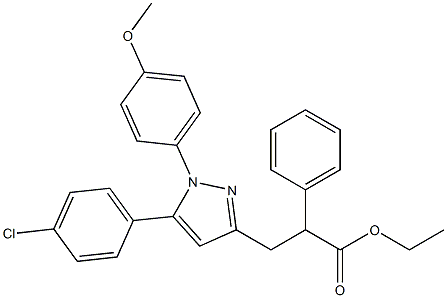 2-Phenyl-3-[[1-(4-methoxyphenyl)-5-(4-chlorophenyl)-1H-pyrazol]-3-yl]propanoic acid ethyl ester Struktur