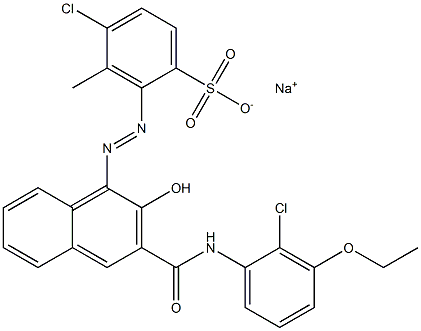 4-Chloro-3-methyl-2-[[3-[[(2-chloro-3-ethoxyphenyl)amino]carbonyl]-2-hydroxy-1-naphtyl]azo]benzenesulfonic acid sodium salt Struktur