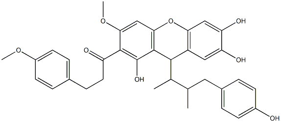 3-(4-Methoxyphenyl)-1-[1,6,7-trihydroxy-3-methoxy-9-[1,2-dimethyl-3-(4-hydroxyphenyl)propyl]-9H-xanthen-2-yl]-1-propanone Struktur