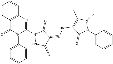 3-(Phenyl)-2-[3,5-dioxo-4-[[(1,5-dimethyl-2,3-dihydro-2-phenyl-3-oxo-1H-pyrazol)-4-yl]aminoimino]pyrazolidin-1-yl]quinazolin-4(3H)-one Struktur