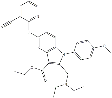 1-(4-Methoxyphenyl)-2-[(diethylamino)methyl]-5-[3-cyanopyridin-2-yloxy]-1H-indole-3-carboxylic acid ethyl ester Struktur