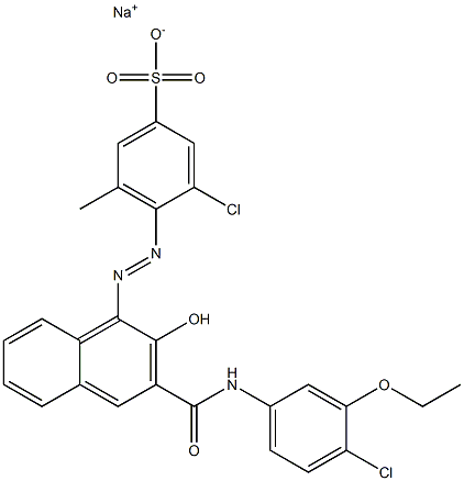 3-Chloro-5-methyl-4-[[3-[[(4-chloro-3-ethoxyphenyl)amino]carbonyl]-2-hydroxy-1-naphtyl]azo]benzenesulfonic acid sodium salt Struktur