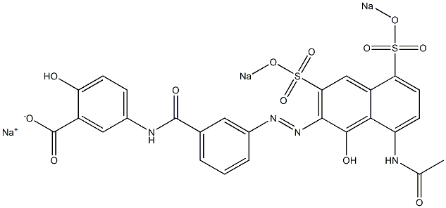 2-Hydroxy-5-[3-[[8-acetylamino-1-hydroxy-3,5-bis(sodiosulfo)-2-naphthalenyl]azo]benzoylamino]benzoic acid sodium salt Struktur