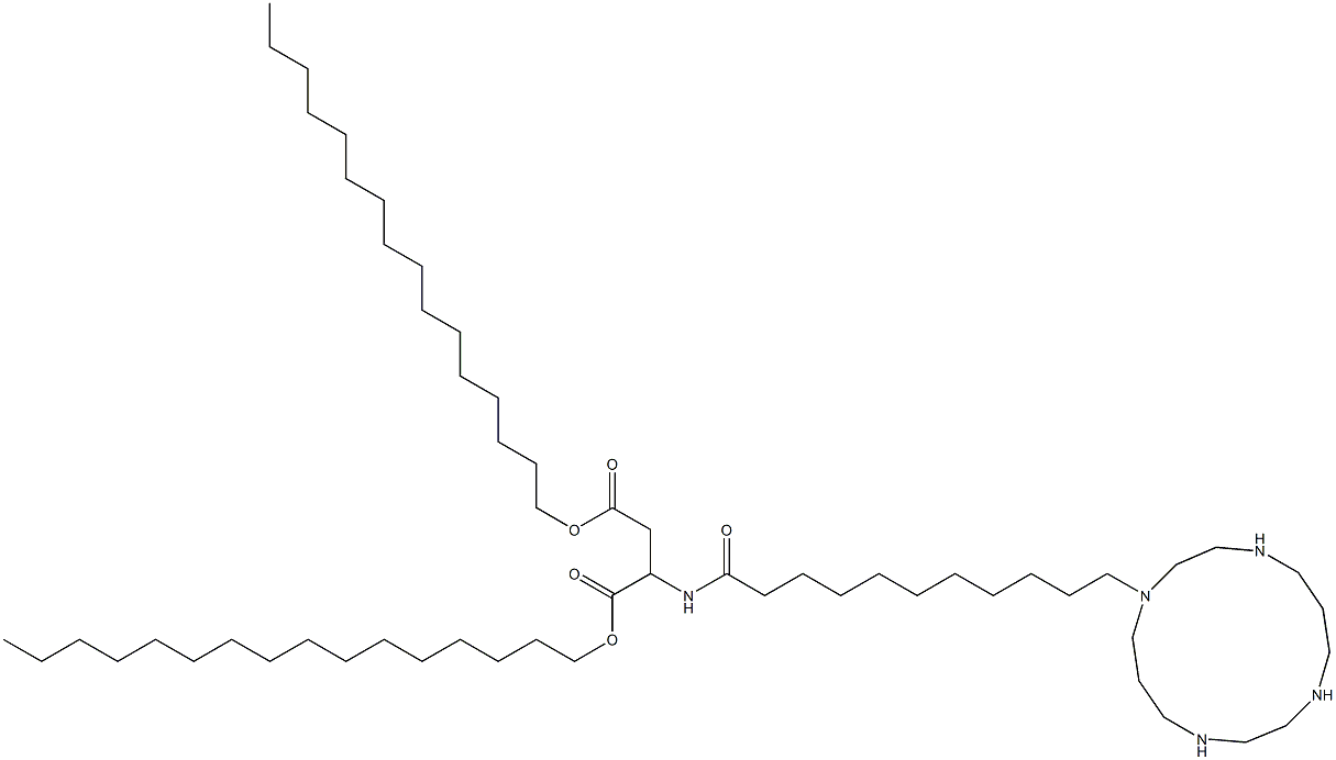 2-[11-(1,4,8,11-Tetraazacyclotetradecan-1-yl)undecanoylamino]succinic acid dihexadecyl ester Struktur