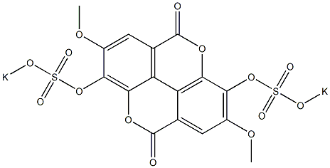 3,8-Bis(potassiooxysulfonyloxy)-2,7-dimethoxy[1]benzopyrano[5,4,3-cde][1]benzopyran-5,10-dione Struktur