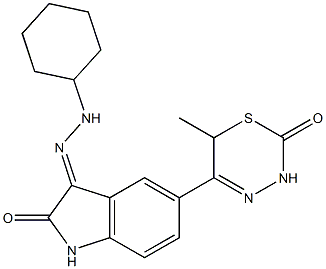 1,3-Dihydro-3-(2-cyclohexylhydrazono)-5-[(6-methyl-2-oxo-3,6-dihydro-2H-1,3,4-thiadiazine)-5-yl]-2H-indole-2-one Struktur