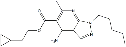 1-Pentyl-4-amino-6-methyl-1H-pyrazolo[3,4-b]pyridine-5-carboxylic acid 2-cyclopropylethyl ester Struktur