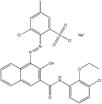 3-Chloro-5-methyl-2-[[3-[[(3-chloro-2-ethoxyphenyl)amino]carbonyl]-2-hydroxy-1-naphtyl]azo]benzenesulfonic acid sodium salt Struktur