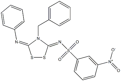 3-Phenylimino-4-benzyl-5-(3-nitrophenyl)sulfonylimino-1,2,4-dithiazolidine Struktur