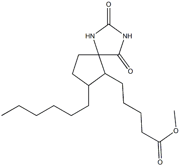 5-(2,4-Dioxo-7-hexyl-1,3-diazaspiro[4.4]nonan-6-yl)pentanoic acid methyl ester Struktur