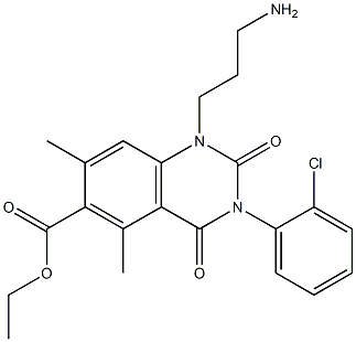 1,2,3,4-Tetrahydro-3-(2-chlorophenyl)-1-(3-aminopropyl)-5,7-dimethyl-2,4-dioxoquinazoline-6-carboxylic acid ethyl ester Struktur