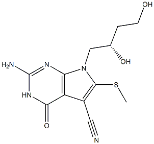 2-Amino-3,4-dihydro-6-methylthio-7-[(S)-2,4-dihydroxybutyl]-4-oxo-7H-pyrrolo[2,3-d]pyrimidine-5-carbonitrile Struktur