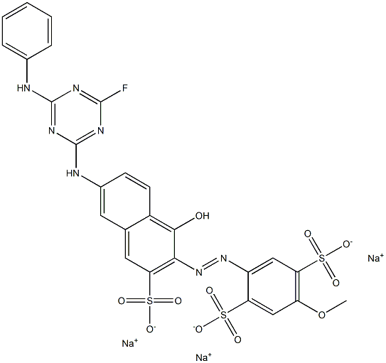 3-[4-Methoxy-2,5-bis(sulfo)phenylazo]-4-hydroxy-7-(4-fluoro-6-anilino-1,3,5-triazin-2-ylamino)-2-naphthalenesulfonic acid trisodium salt Struktur