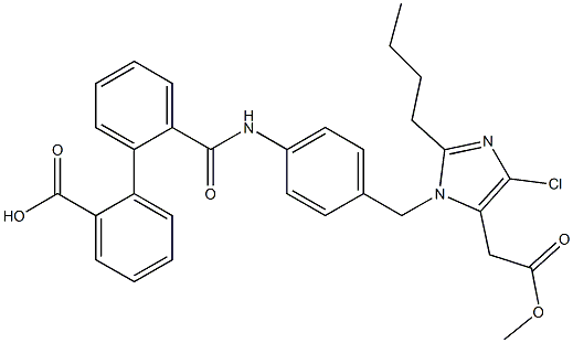 2-Butyl-4-chloro-1-[4-[2-(2-(hydroxycarbonyl)phenyl)benzoylamino]benzyl]-1H-imidazole-5-acetic acid methyl ester Struktur