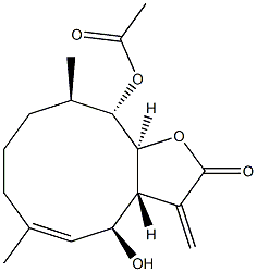 (3aR,4S,5E,10R,11S,11aS)-3a,4,7,8,9,10,11,11a-Octahydro-11-acetoxy-4-hydroxy-6,10-dimethyl-3-methylenecyclodeca[b]furan-2(3H)-one Struktur