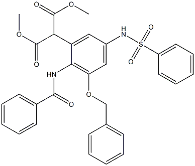 (2-Benzoylamino-3-benzyloxy-5-phenylsulfonylaminophenyl)malonic acid dimethyl ester Struktur