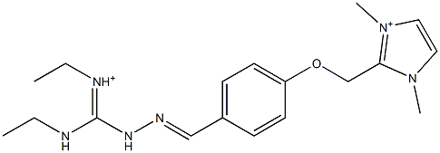 1,3-Dimethyl-2-[4-[2-[ethyliminio(ethylamino)methyl]hydrazonomethyl]phenoxymethyl]1H-imidazol-3-ium Struktur