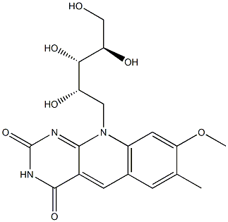 7-Methyl-8-methoxy-10-[(2S,3S,4R)-2,3,4,5-tetrahydroxypentyl]pyrimido[4,5-b]quinoline-2,4(3H,10H)-dione Struktur