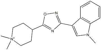 1,1-Dimethyl-4-[3-(1-methyl-1H-indol-3-yl)-1,2,4-oxadiazol-5-yl]piperidinium Struktur