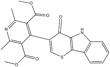 2,6-Dimethyl-4-[(4,5-dihydro-4-oxothiopyrano[3,2-b]indol)-3-yl]pyridine-3,5-dicarboxylic acid dimethyl ester Struktur