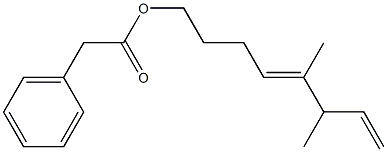 Phenylacetic acid 5,6-dimethyl-4,7-octadienyl ester Struktur