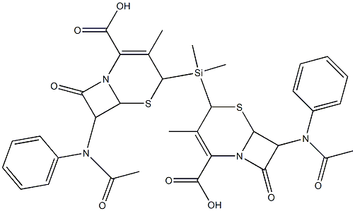 Bis(3-methyl-8-oxo-7-phenylacetylamino-5-thia-1-azabicyclo[4.2.0]oct-2-ene-2-carboxylic acid)dimethylsilanediyl ester Struktur