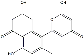 2-Hydroxy-6-[(5,6,7,8-tetrahydro-4,7-dihydroxy-2-methyl-5-oxonaphthalen)-1-yl]-4H-pyran-4-one Struktur