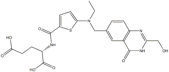 (2S)-2-[5-[N-Ethyl-N-[[(3,4-dihydro-2-hydroxymethyl-4-oxoquinazolin)-6-yl]methyl]amino]-2-thienylcarbonylamino]glutaric acid Struktur