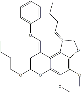 1-[(Z)-Butylidene]-4,5-dimethoxy-7-butoxy-9-phenoxymethylene-1,2,8,9-tetrahydro-7H-furo[3,2-f][1]benzopyran Struktur