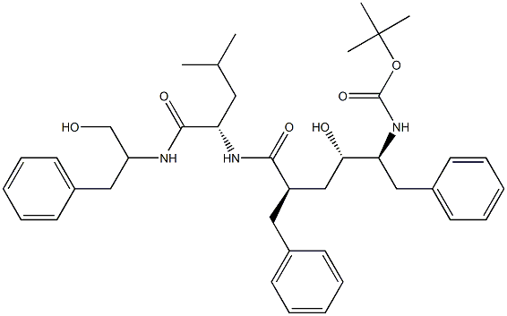 (2S)-2-[[(2R,4S,5S)-5-(tert-Butoxycarbonylamino)-2-benzyl-4-hydroxy-6-phenylhexanoyl]amino]-N-(1-hydroxymethyl-2-phenylethyl)-4-methylpentanamide Struktur