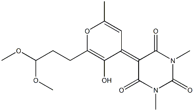 5-[2-Methyl-5-hydroxy-6-(3,3-dimethoxypropyl)-4H-pyran-4-ylidene]-1,3-dimethylpyrimidine-2,4,6(1H,3H,5H)-trione Struktur