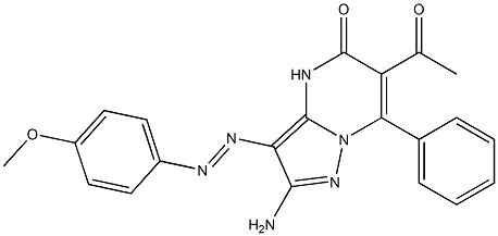 2-Amino-3-(4-methoxyphenylazo)-6-acetyl-7-phenylpyrazolo[1,5-a]pyrimidin-5(4H)-one Struktur