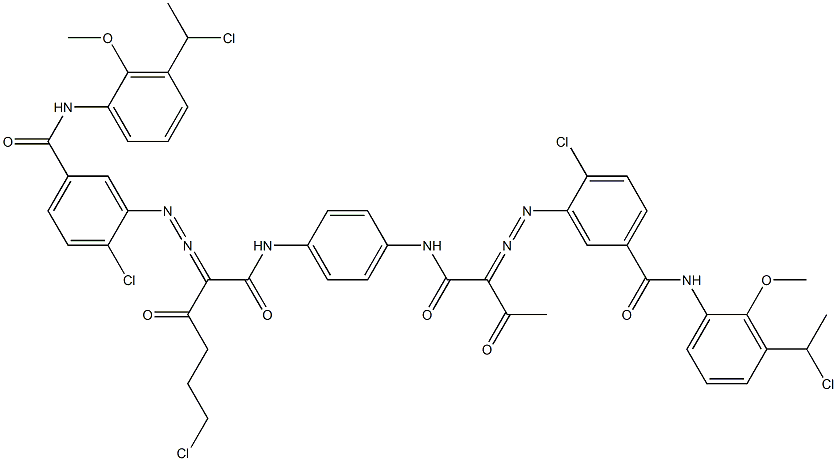 3,3'-[2-(2-Chloroethyl)-1,4-phenylenebis[iminocarbonyl(acetylmethylene)azo]]bis[N-[3-(1-chloroethyl)-2-methoxyphenyl]-4-chlorobenzamide] Struktur