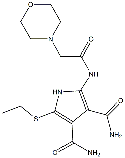 2-[[[Morpholino]acetyl]amino]-5-[ethylthio]-1H-pyrrole-3,4-dicarboxamide Struktur