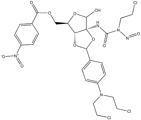 1-[2-O,3-O-[p-[Bis(2-chloroethyl)amino]benzylidene]-5-O-(p-nitrobenzoyl)-D-ribofuranos-2-yl]-3-(2-chloroethyl)-3-nitrosourea Struktur