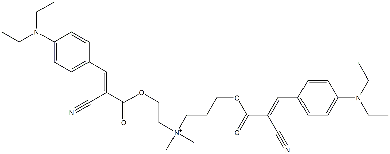 3-[[2-Cyano-3-[4-(diethylamino)phenyl]-1-oxo-2-propenyl]oxy]-N-[2-[[2-cyano-3-[4-(diethylamino)phenyl]-1-oxo-2-propenyl]oxy]ethyl]-N,N-dimethyl-1-propanaminium Struktur