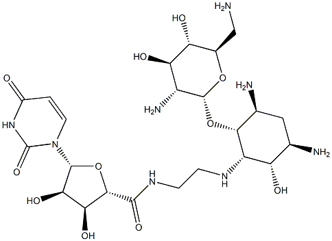 (2S,3S,4R,5R)-N-(2-((1S,2R,3S,5R,6S)-3,5-DIAMINO-2-((2S,3R,4R,5S,6R)-3-AMINO-6-(AMINOMETHYL)-4,5-DIHYDROXYTETRAHYDRO-2H-PYRAN-2-YLOXY)-6-HYDROXYCYCLOHEXYLAMINO)ETHYL)-5-(2,4-DIOXO-3,4-DIHYDROPYRIMIDIN-1(2H)-YL)-3,4-DIHYDROXYTETRAHYDROFURAN-2-CARBOXAMIDE Struktur