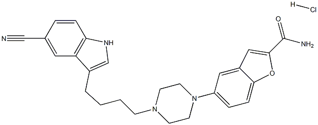 5-[4-[4-(5-Cyanoindol-3-yl)butyl]piperazin-1-yl]benzofuran-2-carboxamide hydrochloride Struktur