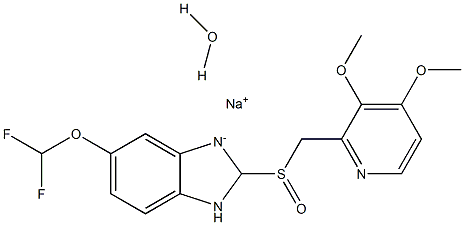 5-difluoromethoxy-2-[(3,4,-dimethoxy-2-pyridyl)methyl]sulfinyl-1H-benzoimidazole sodium salt-hydrate Struktur