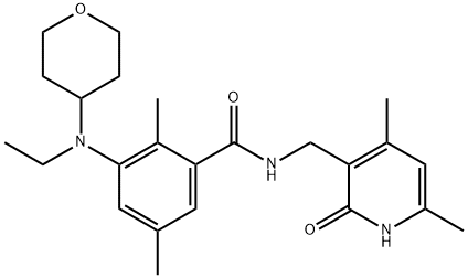 Benzamide, N-[(1,2-dihydro-4,6-dimethyl-2-oxo-3-pyridinyl)methyl]-3-[ethyl(tetrahydro-2H-pyran-4-yl)amino]-2,5-dimethyl- Struktur