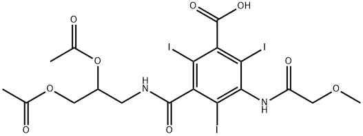 Benzoic acid, 3-[[[2,3-bis(acetyloxy)propyl]amino]carbonyl]-2,4,6-triiodo-5-[(2-methoxyacetyl)amino]- Struktur