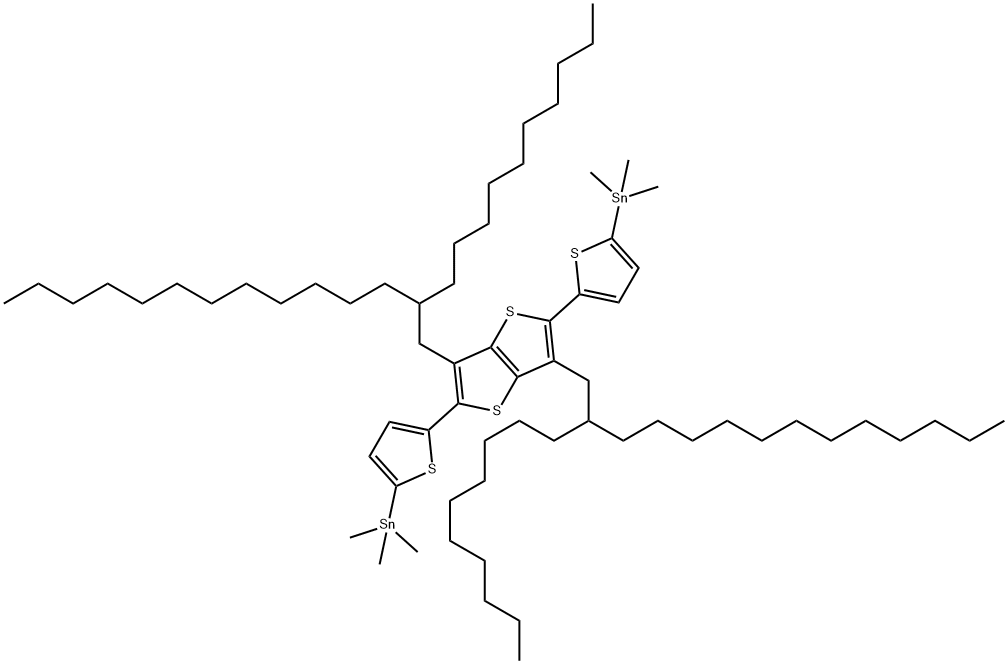 Stannane, 1,1'-[[3,6-bis(2-decyltetradecyl)thieno[3,2-b]thiophene-2,5-diyl]di-5,2-thiophenediyl]bis[1,1,1-trimethyl- Struktur