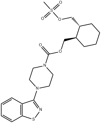 1-Piperazinecarboxylic acid, 4-(1,2-benzisothiazol-3-yl)-, [(1R,2R)-2-[[(methylsulfonyl)oxy]methyl]cyclohexyl]methyl ester Struktur