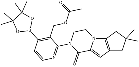 2H-Cyclopenta[4,5]pyrrolo[1,2-a]pyrazin-1(6H)-one, 2-[3-[(acetyloxy)methyl]-4-(4,4,5,5-tetramethyl-1,3,2-dioxaborolan-2-yl)-2-pyridinyl]-3,4,7,8-tetrahydro-7,7-dimethyl- Struktur