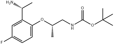 Carbamic acid, N-[(2S)-2-[2-[(1R)-1-aminoethyl]-4-fluorophenoxy]propyl]-, 1,1-dimethylethyl ester Struktur