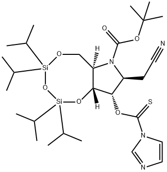 1,3,5,2,4-Trioxadisilocino7,6-bpyrrole-7(6H)-carboxylic acid, 8-(cyanomethyl)tetrahydro-9-(1H-imidazol-1-ylthioxomethoxy)-2,2,4,4-tetrakis(1-methylethyl)-, 1,1-dimethylethyl ester, (6aR,8S,9S,9aR)- Struktur