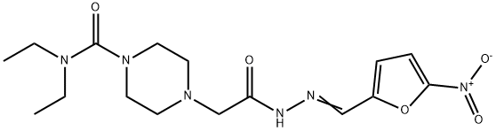 N'-[(5-Nitrofuran-2-yl)methylene]-4-[(diethylamino)carbonyl]-1-piperazineacetic acid hydrazide Struktur