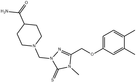 1-[[3-[(3,4-dimethylphenoxy)methyl]-4-methyl-5-sulfanylidene-1,2,4-triazol-1-yl]methyl]piperidine-4-carboxamide Struktur