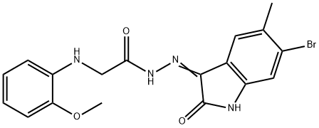 N'-(6-bromo-5-methyl-2-oxo-1,2-dihydro-3H-indol-3-ylidene)-2-[(2-methoxyphenyl)amino]acetohydrazide (non-preferred name) Struktur